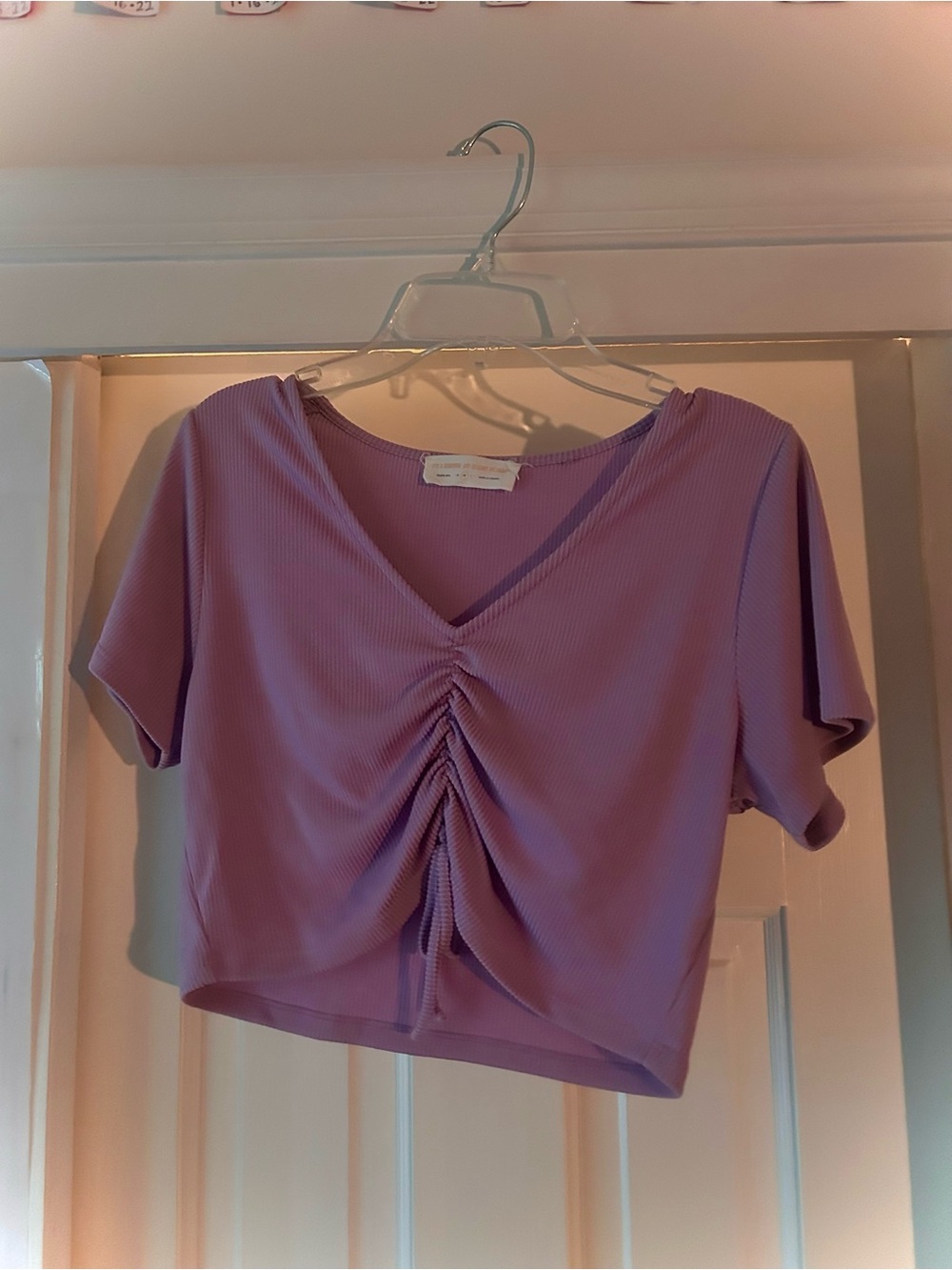 Women’s Cottagecore Lavender/Purple Ruched V-Neck Crop Top